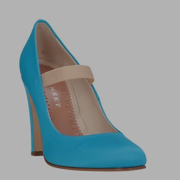 Twin-Set Shoes - Twin-Set Blue and Light Gold Tone Strap Pump
